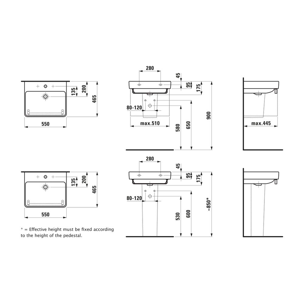 Laufen Waschtisch Laufen Pro S 465x550x175mm, Weiß, 1 Hahnloch, mit Überlauf... LAUFEN-H8109620001041 7612738285562 (Abb. 2)