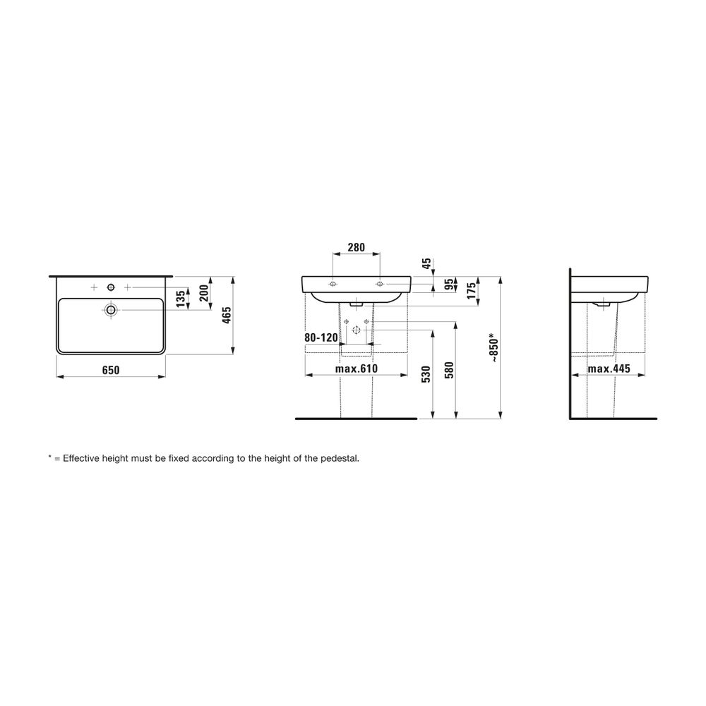Laufen Waschtisch Laufen Pro S 465x650x175mm, Weiß, 1 Hahnloch, mit Überlauf... LAUFEN-H8109640001041 7612738284565 (Abb. 2)