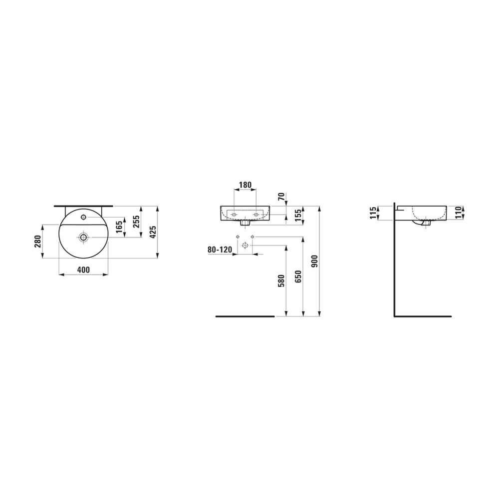 Laufen Handwaschbecken VAL 425x400x155mm, Weiß LCC, ohne Hahnloch/Überlauf... LAUFEN-H8112814001121 7612738362898 (Abb. 2)
