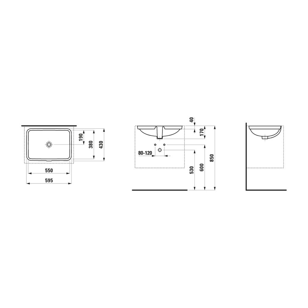 Laufen Einbauwaschtisch von unten Laufen Pro S 430x595x170mm, Active Weiß LCC, o... LAUFEN-H811968A001091 7612738086572 (Abb. 2)