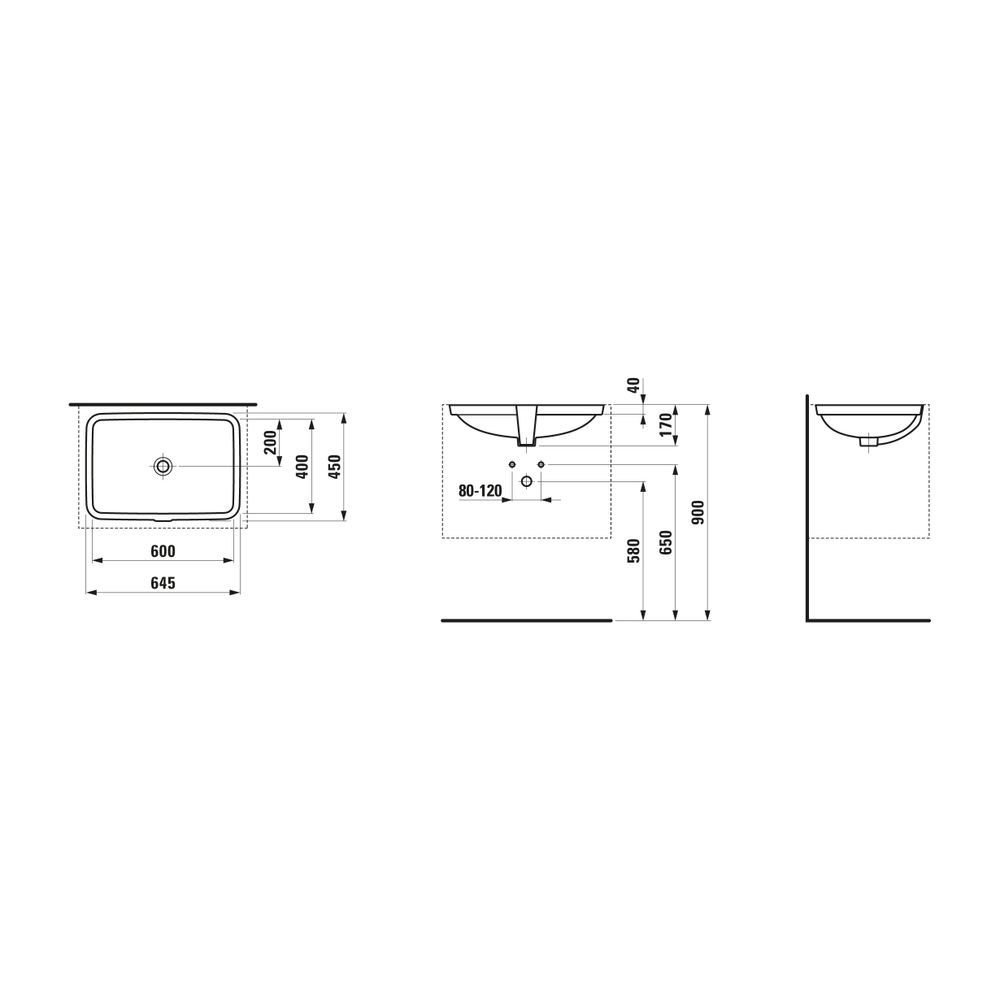 Laufen Einbauwaschtisch von unten Laufen Pro S 450x645x170mm, Active Weiß LCC, o... LAUFEN-H811969A001091 7612738090210 (Abb. 2)