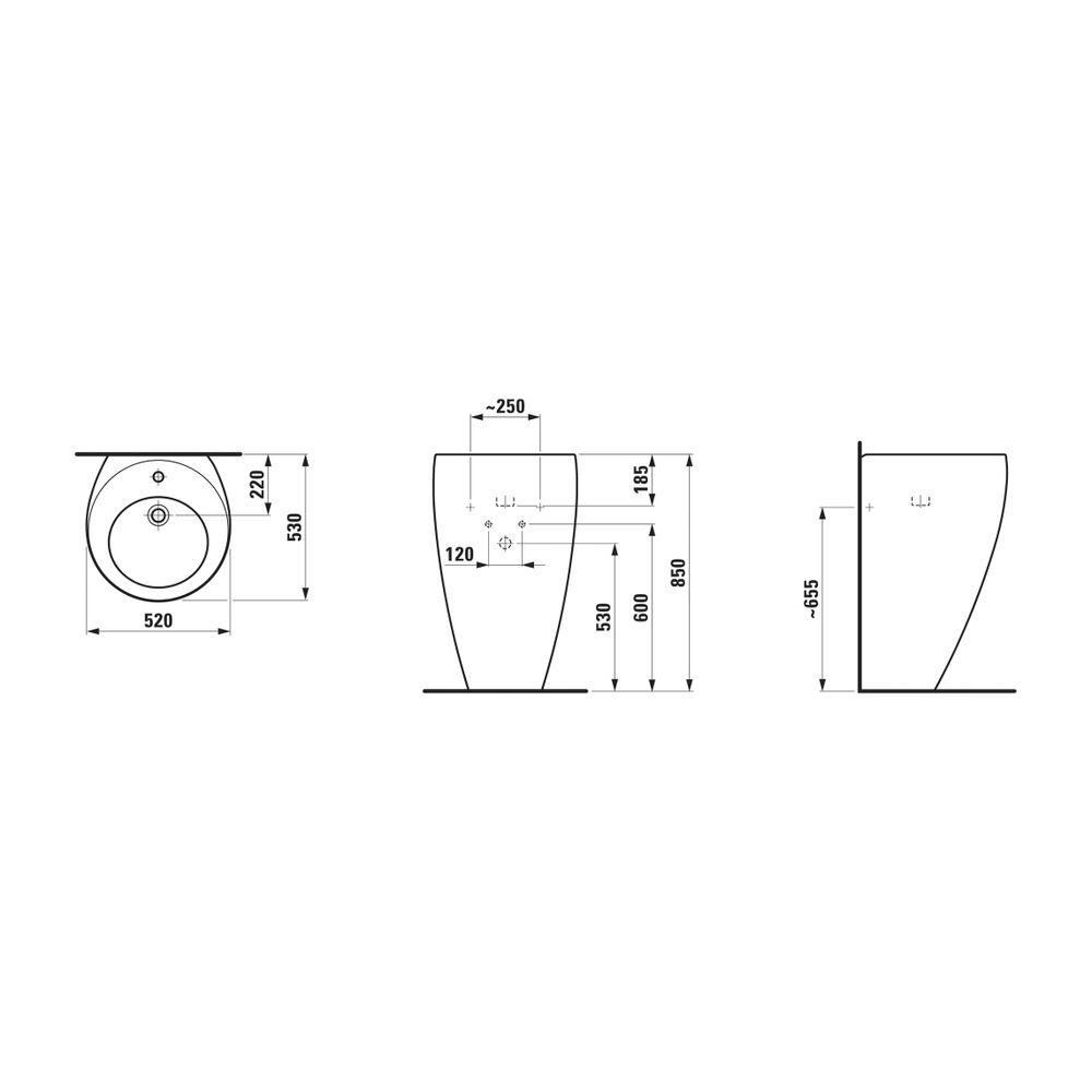 Laufen Waschtisch mit integrierter Säule, Ilbagnoalessi, 530x520x850mm, Kaffee M... LAUFEN-H8119711881041 7612738078287 (Abb. 2)