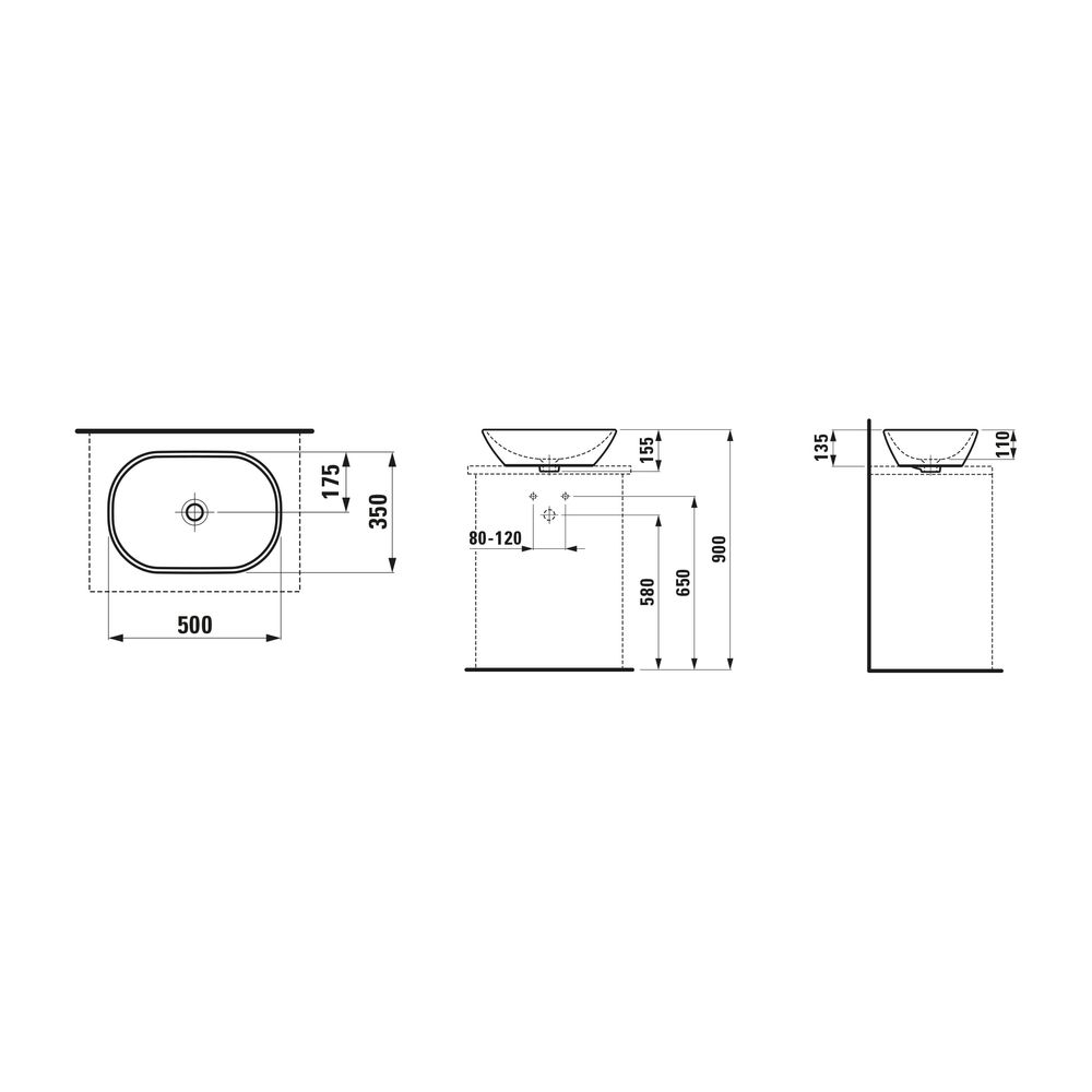 Laufen Waschtisch-Schale LUA 350x500x135mm, Weiß LCC, ohne Hahnloch, mit Überlau... LAUFEN-H8120834001091 7612738015473 (Abb. 2)