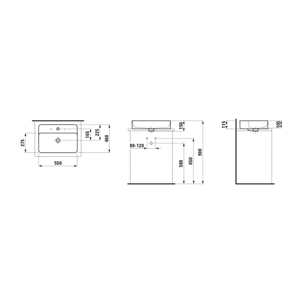 Laufen Waschtisch-Schale VAL 400x550x150mm, Weiß LCC, mit Armaturenbank, ohne Ha... LAUFEN-H8122844001091 7612738014957 (Abb. 2)