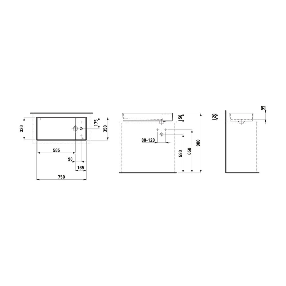 Laufen Waschtisch-Schale Kartell 350x750x150mm, Mattweiß, 3 Hahnlöcher, ohne Übe... LAUFEN-H8123327571581 7612738287580 (Abb. 2)