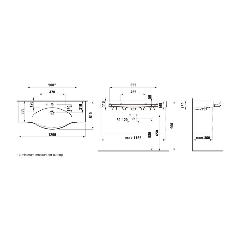 Laufen Waschtisch mit Handtuchhalter Palace 510x1200x165mm, Weiß, 1 Hahnloch, mi... LAUFEN-H8127040001041 4014804759176 (Abb. 2)