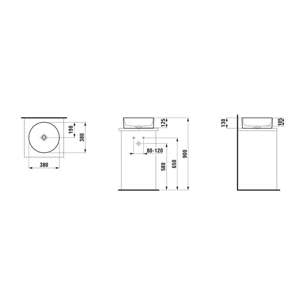 Laufen Waschtisch-Schale Savoy 380x380x130mm, Mattweiß, rund, ohne Hahnloch/Über... LAUFEN-H8129417571121 7612738130213 (Abb. 2)
