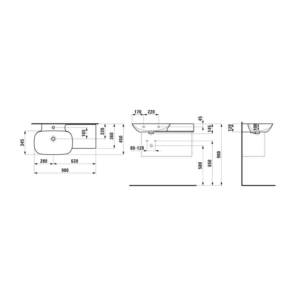 Laufen Waschtisch INO 450x900x145mm, Weiß LCC, ohne Hahnloch, mit Überlauf Ablag... LAUFEN-H8133024001091 7612738343071 (Abb. 2)