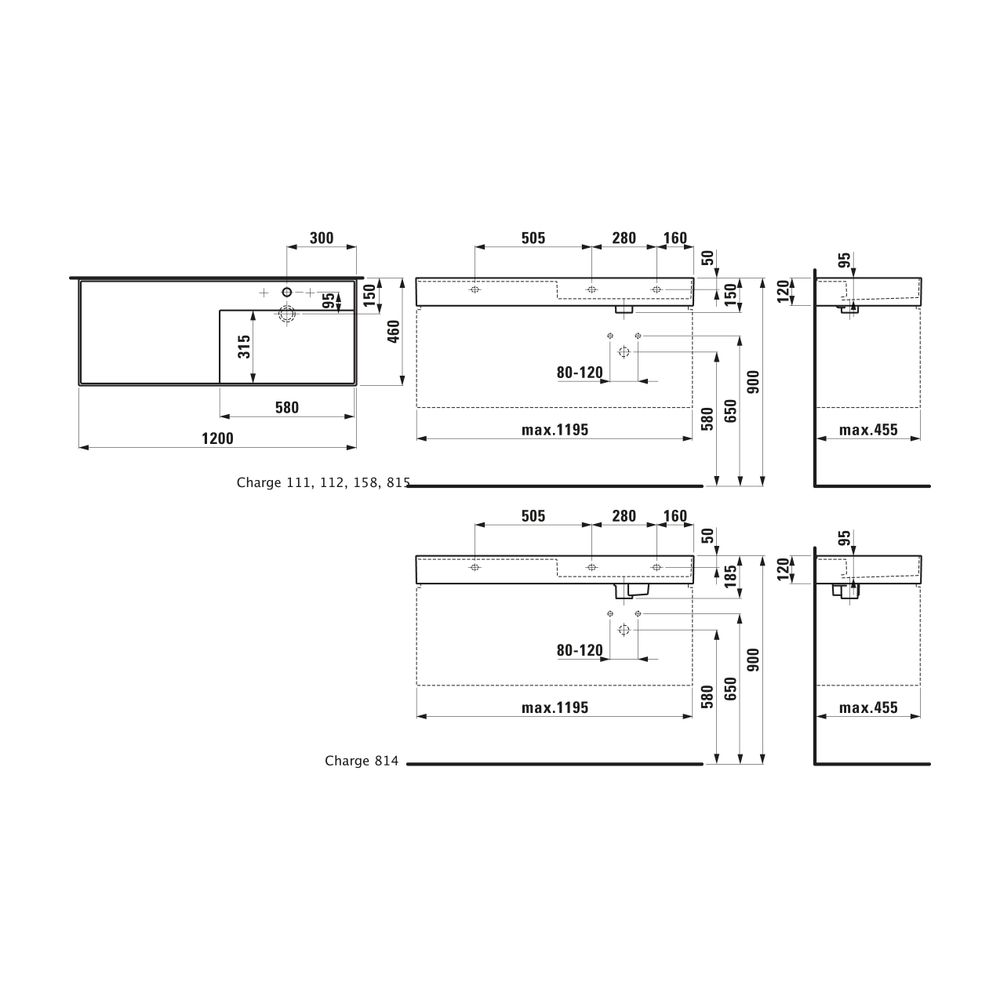Laufen Waschtisch Kartell 460x1200x150mm, Mattweiß, 2 Hahnlöcher, ohne Überlauf,... LAUFEN-H8133337578151 7612738956882 (Abb. 2)