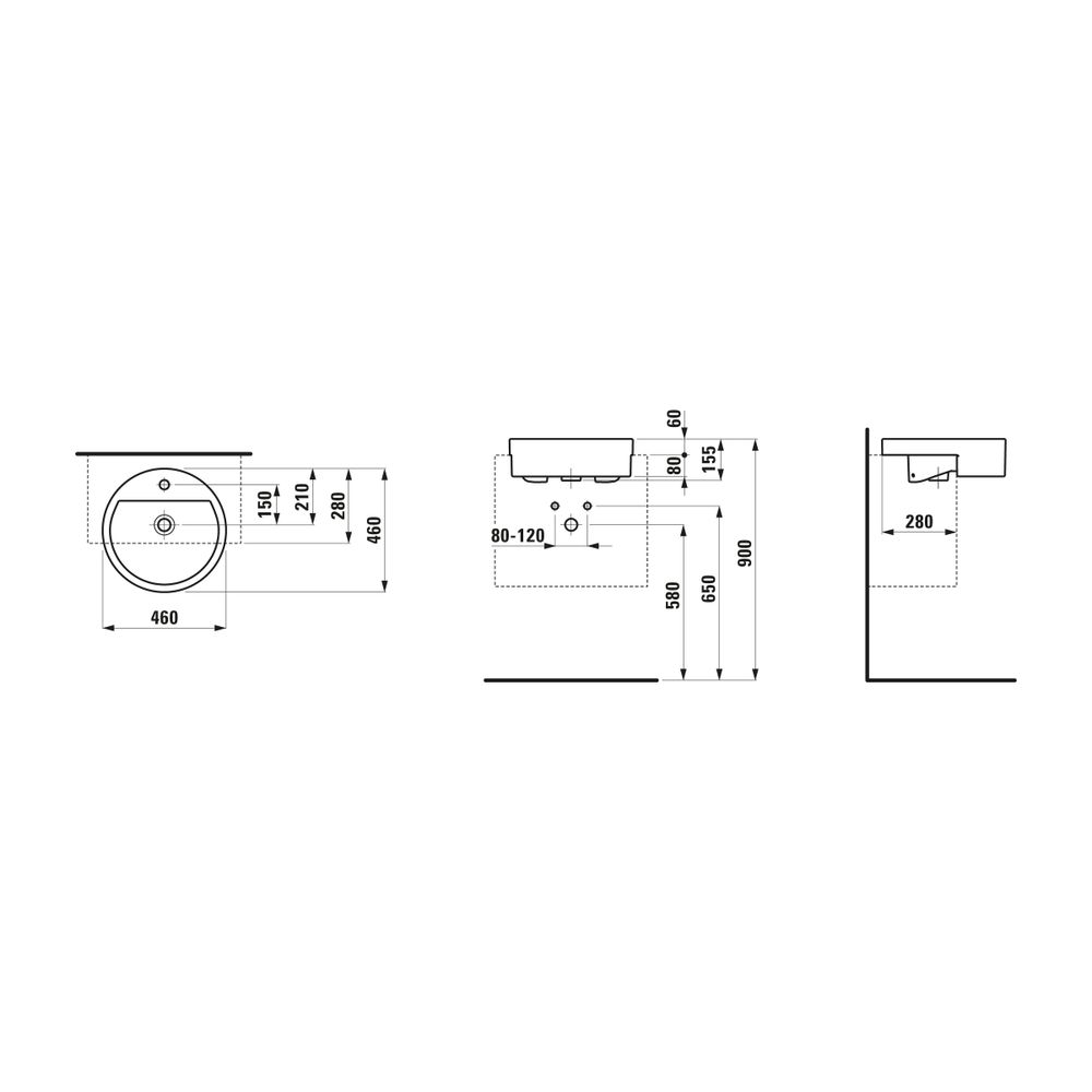 Laufen Halbeinbauwaschtisch Living City 460x460x155mm, Weiß, rund 1 Hahnloch, mi... LAUFEN-H8134310001041 7612738308001 (Abb. 2)