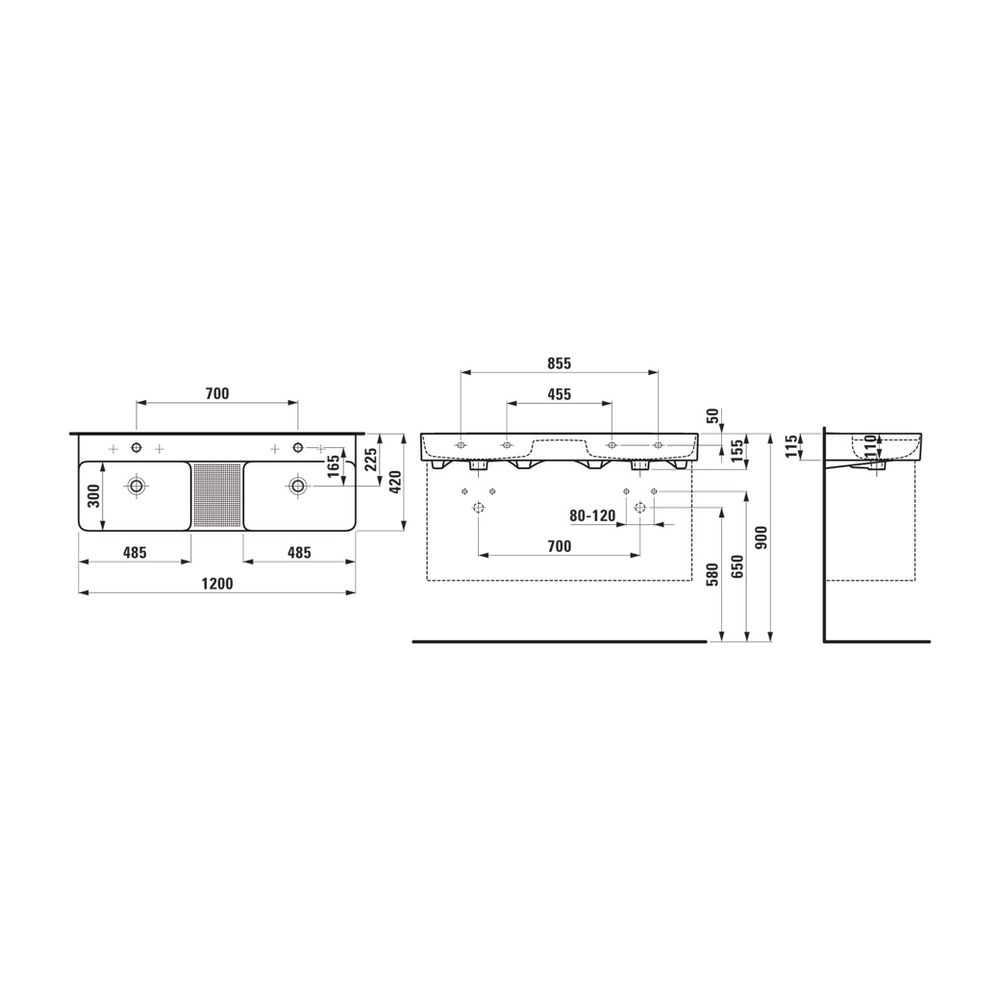 Laufen Doppelwaschtisch VAL 420x12000x155x155mm, Weiß LCC, 1 Hahnloch, ohne Über... LAUFEN-H8142824001561 7612738940560 (Abb. 2)