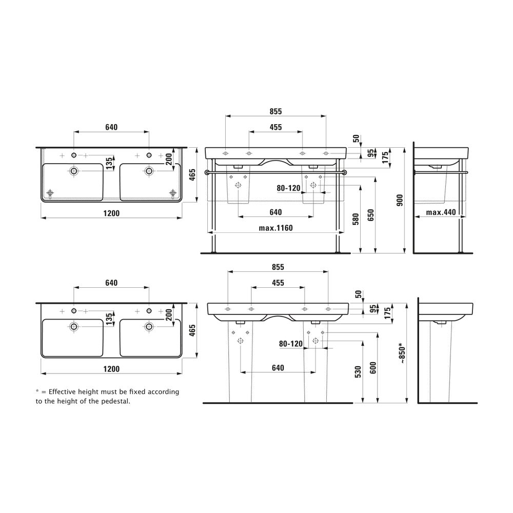 Laufen Doppelwaschtisch Laufen Pro S 465x1200x175mm, Weiß LCC, ohne Hahnloch, mi... LAUFEN-H8149664001091 7612738353087 (Abb. 2)