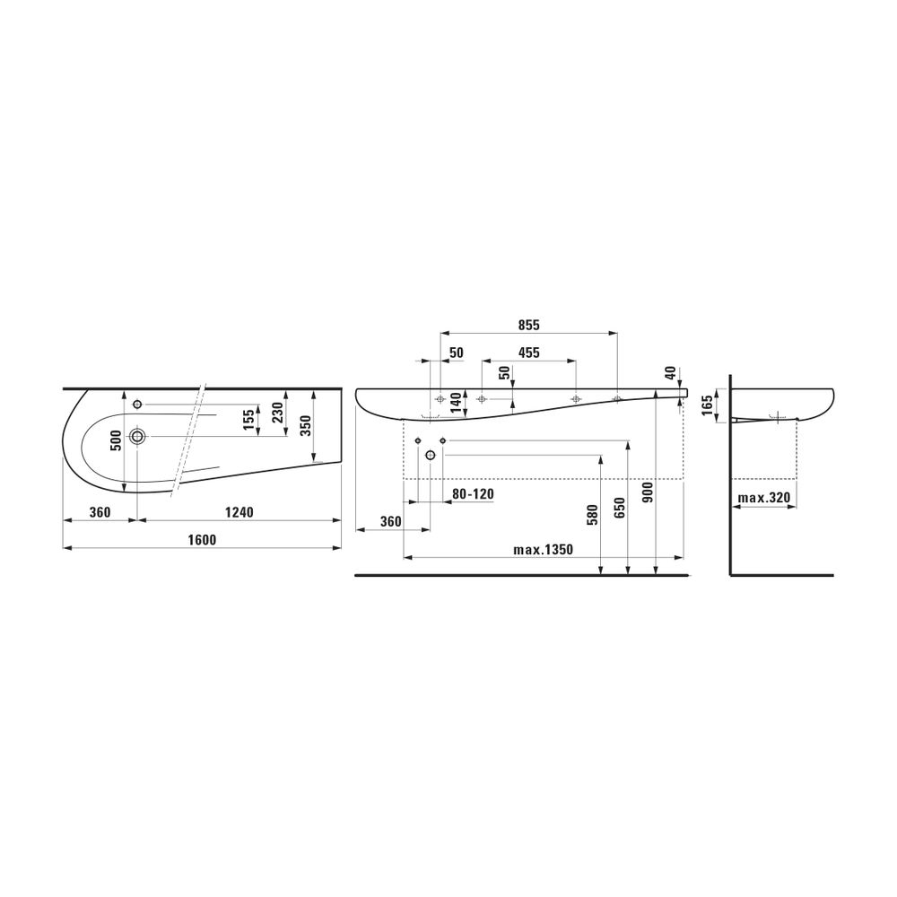 Laufen Waschtisch, Ilbagnoalessi, 500x1600x165mm, Mattschwarz, Ablage rechts, 1 ... LAUFEN-H8149717161041 7612738078645 (Abb. 2)