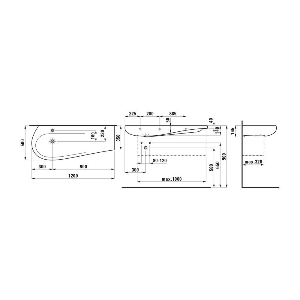Laufen Möbelwaschtisch, Ilbagnoalessi, 500x1200x165mm, Weiß LCC, Abl. rechts, 1 ... LAUFEN-H8149734001041 7612738320348 (Abb. 2)