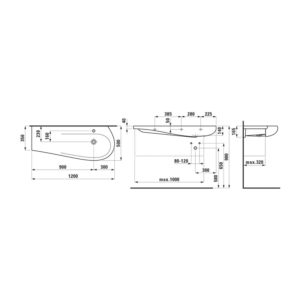 Laufen Möbelwaschtisch, Ilbagnoalessi, 500x1200x165mm, Mattschwarz, Abl. links, ... LAUFEN-H8149747161041 7612738079000 (Abb. 2)