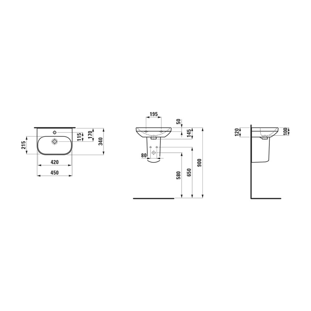 Laufen Handwaschbecken LUA 340x450x145mm, Weiß, ohne Hahnloch, mit Überlauf... LAUFEN-H8150840001091 7612738060619 (Abb. 2)