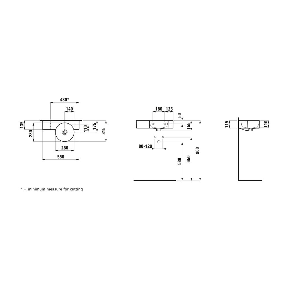 Laufen Handwaschbecken VAL 315x550x155mm, Active Weiß LCC, ohne Hahnloch/Überlau... LAUFEN-H815284A001421 7612738087524 (Abb. 2)
