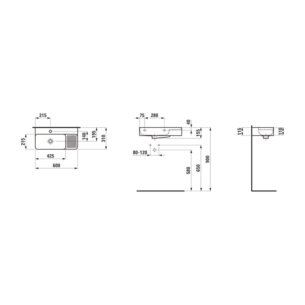 Laufen Waschtisch kompakt VAL 310x600x155mm, Weiß LCC, ohne Hahnloch, mit Überla... LAUFEN-H8152854001091 7612738940645 (Abb. 2)