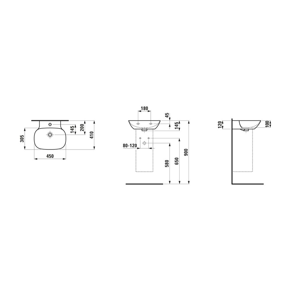 Laufen Handwaschbecken INO 450x410x145mm, Weiß LCC, 1 Hahnloch, ohne Überlauf... LAUFEN-H8153014001111 7612738343170 (Abb. 2)