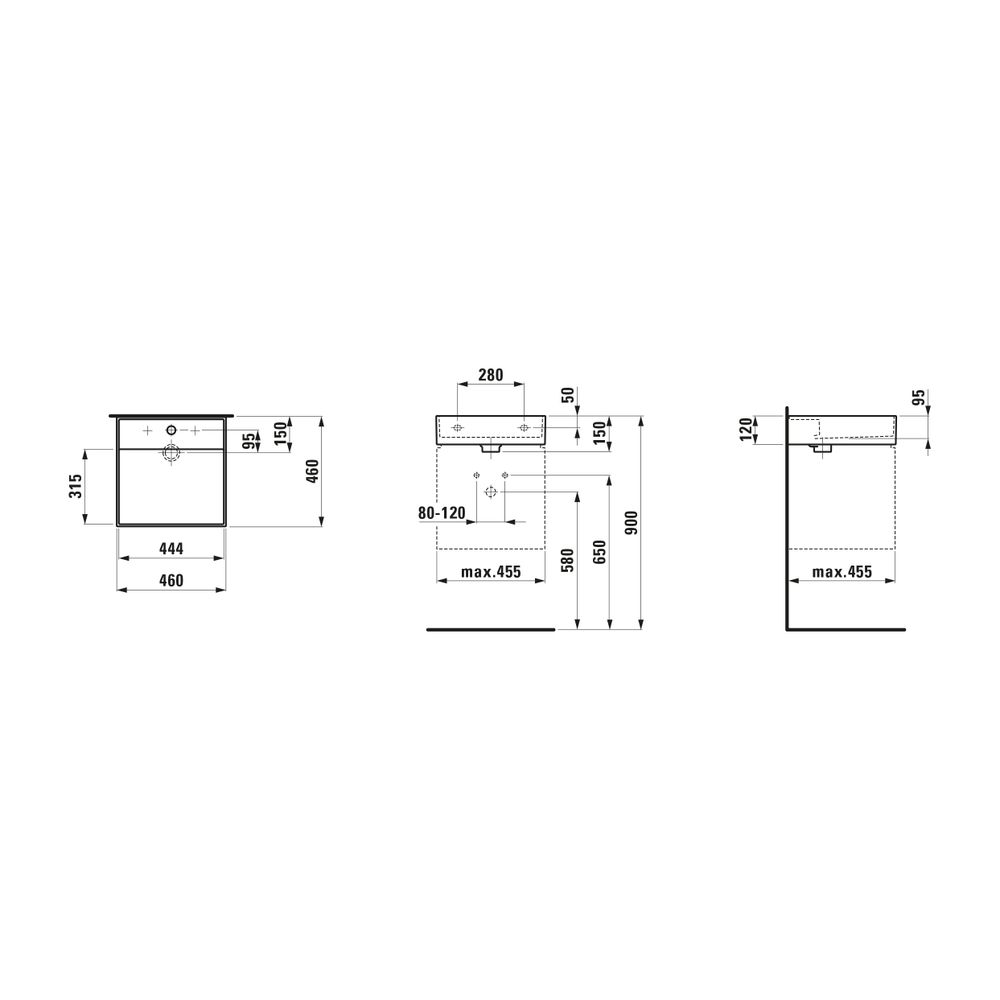 Laufen Handwaschbecken Kartell 460x460x150mm, Mattweiß, ohne Hahnloch/Überlauf... LAUFEN-H8153317571121 7612738287870 (Abb. 2)