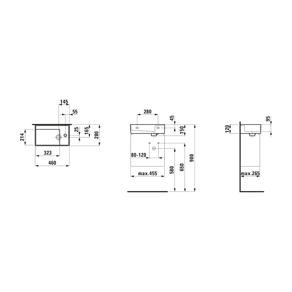 Laufen Handwaschbecken Kartell 280x460x150mm, Mattweiß, asym. 1 Hahnloch, ohne Ü... LAUFEN-H8153347571111 7612738340810 (Abb. 2)