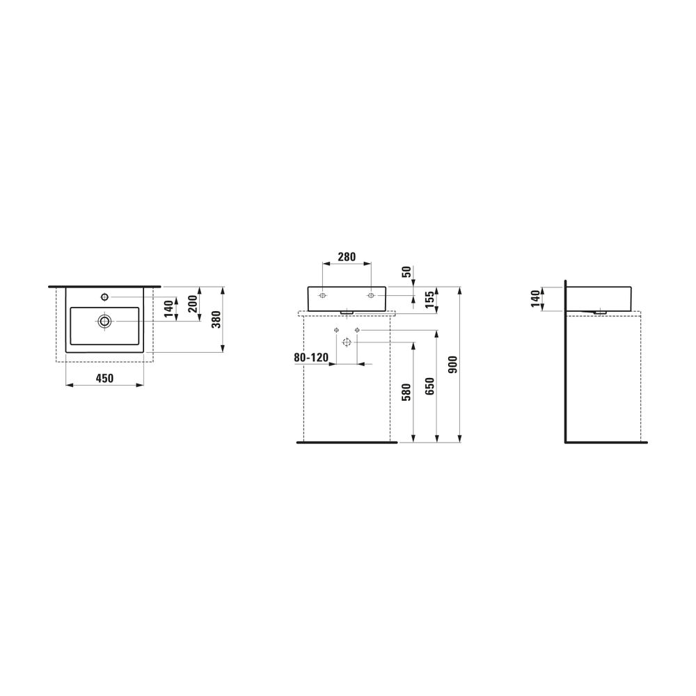 Laufen Aufsatzhandwaschbecken Living City 380x450x155mm, Weiß, 1 Hahnloch, mit Ü... LAUFEN-H8154330001041 4014804743168 (Abb. 2)