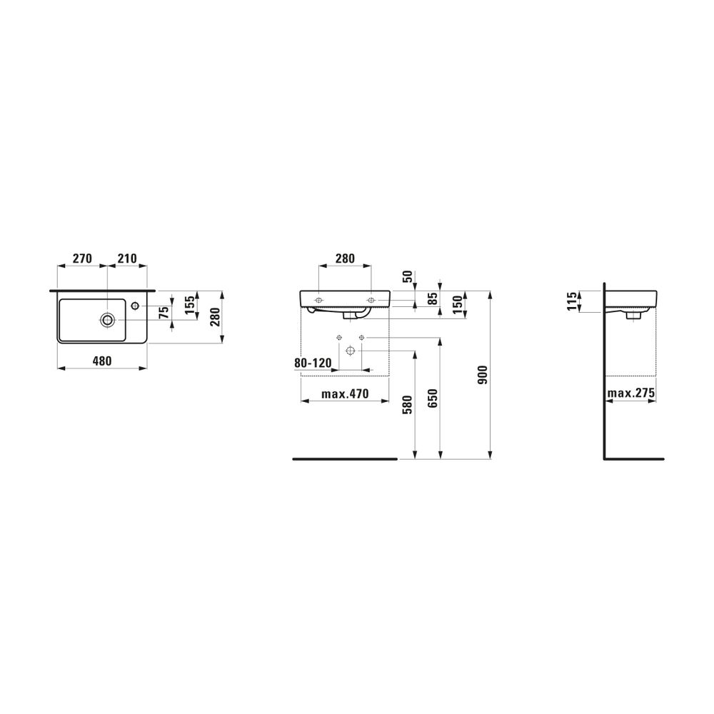 Laufen Handwaschbecken Laufen Pro S 280x480x150mm, Weiß LCC, asymmetrisch 1 Hahn... LAUFEN-H8159544001041 4014804772151 (Abb. 2)