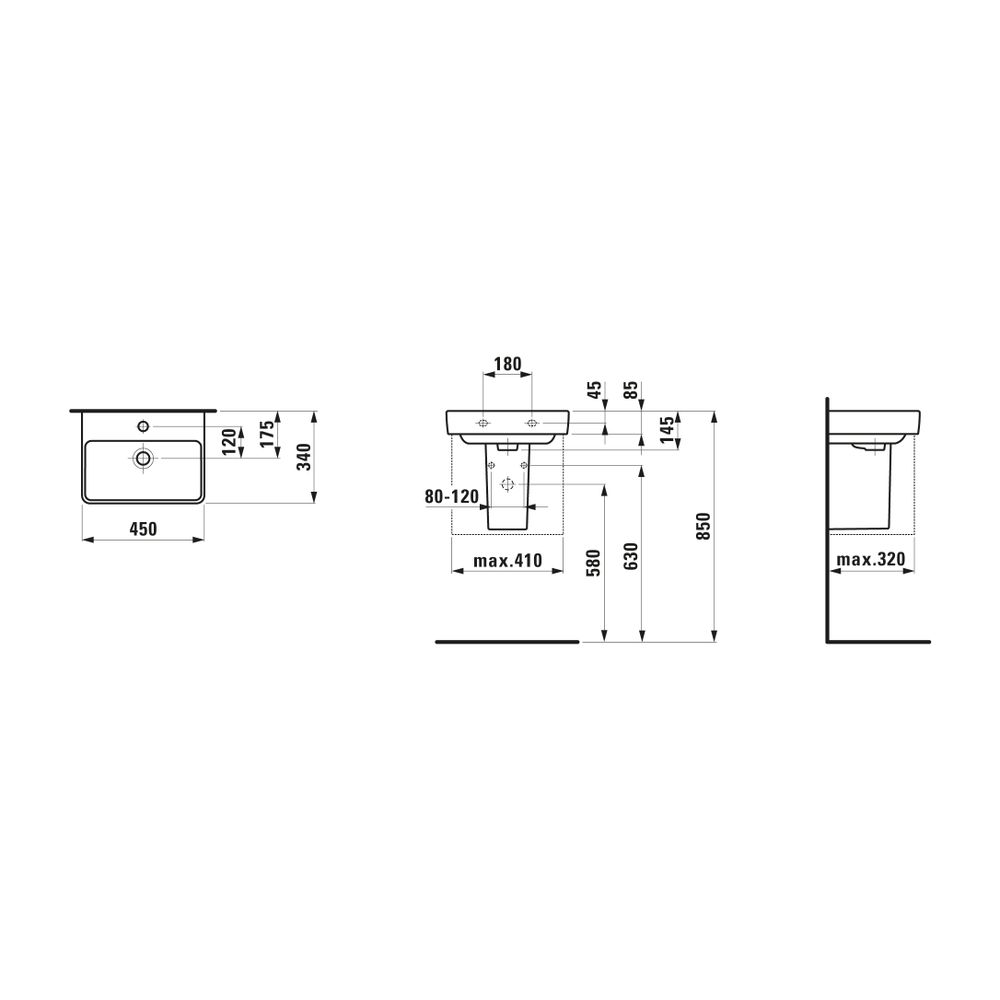Laufen Handwaschbecken Laufen Pro S 340x450x145mm, Weiß, 1 Hahnloch, mit Überlau... LAUFEN-H8159610001041 7612738283568 (Abb. 2)