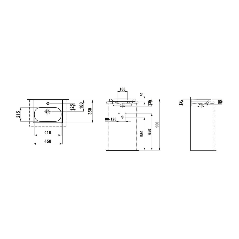 Laufen Aufsatzhandwaschbecken LUA 350x450x135mm, Weiß LCC, 1 Hahnloch, mit Überl... LAUFEN-H8160804001041 7612738981457 (Abb. 2)