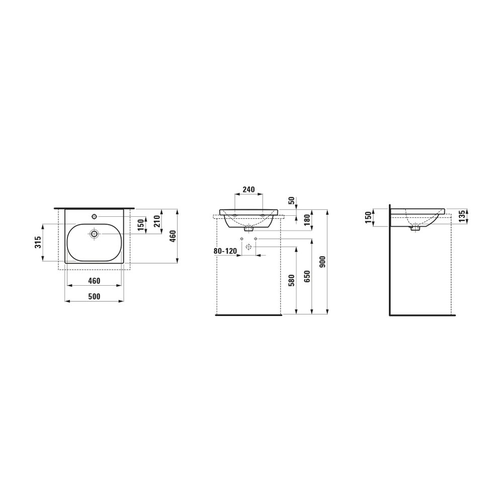 Laufen Aufsatzwaschtisch LUA 460x500x180mm, Weiß LCC, 1 Hahnloch, mit Überlauf... LAUFEN-H8160814001041 7612738981556 (Abb. 2)