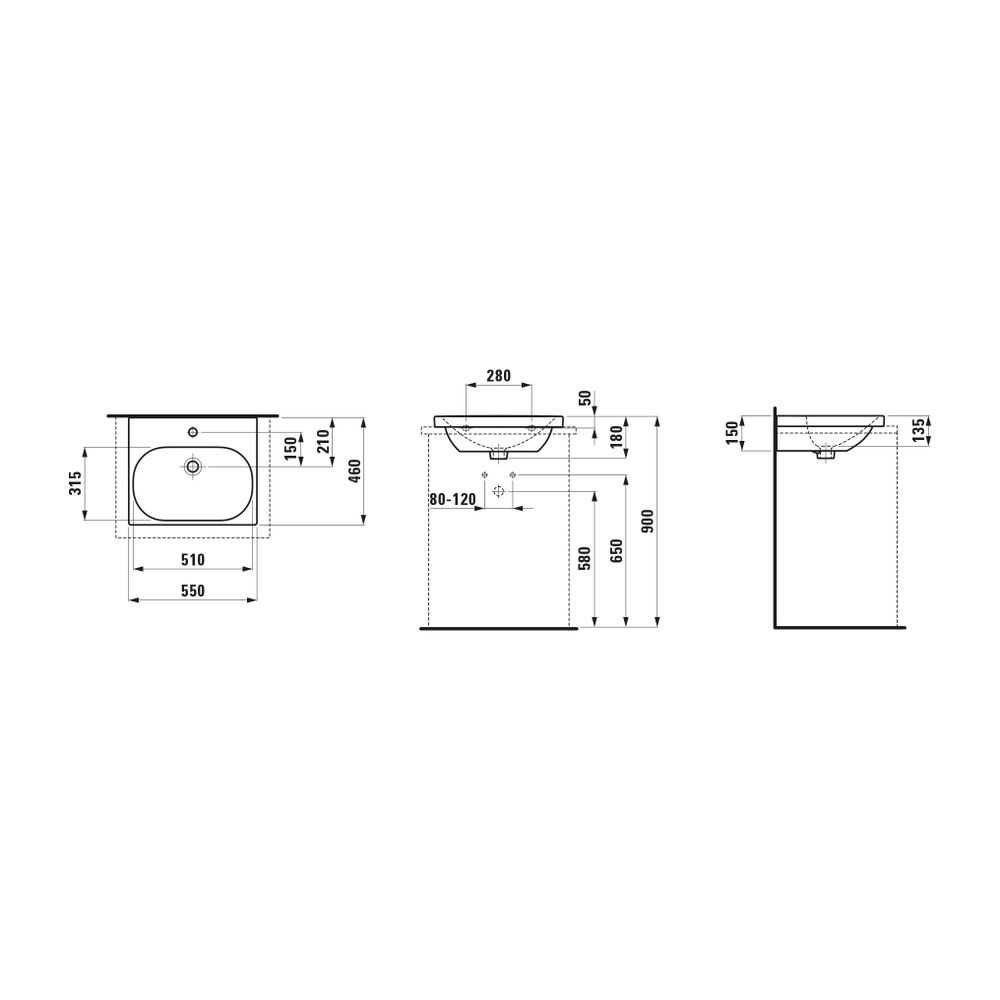Laufen Aufsatzwaschtisch LUA 460x550x180mm, Weiß LCC, ohne Hahnloch, mit Überlau... LAUFEN-H8160824001091 7612738983697 (Abb. 2)
