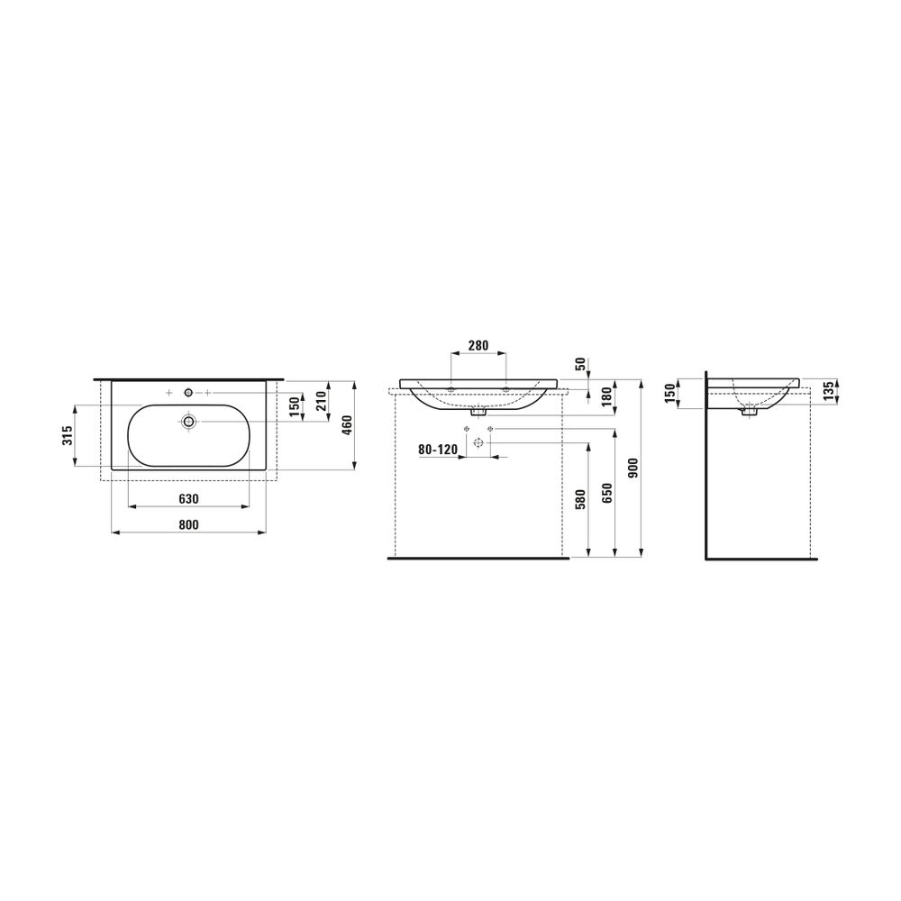 Laufen Aufsatzwaschtisch LUA 460x800x180mm, Weiß LCC, 1 Hahnloch, mit Überlauf... LAUFEN-H8160874001041 7612738982072 (Abb. 2)