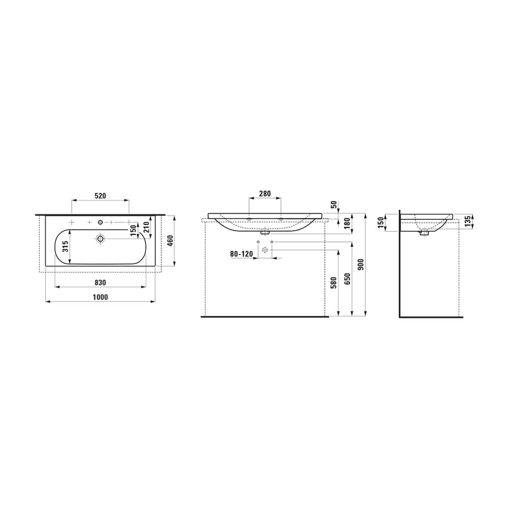 Laufen Aufsatzwaschtisch LUA 460x1000x180mm, Weiß LCC, ohne Hahnloch, mit Überla... LAUFEN-H8160894001091 7612738985899 (Abb. 2)