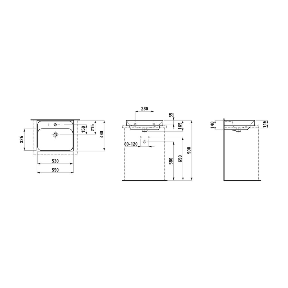 Laufen Aufsatzwaschtisch MEDA 460x550x165mm, Mattweiß, 1 Hahnloch, mit Überlauf... LAUFEN-H8161127571041 7612738062873 (Abb. 2)