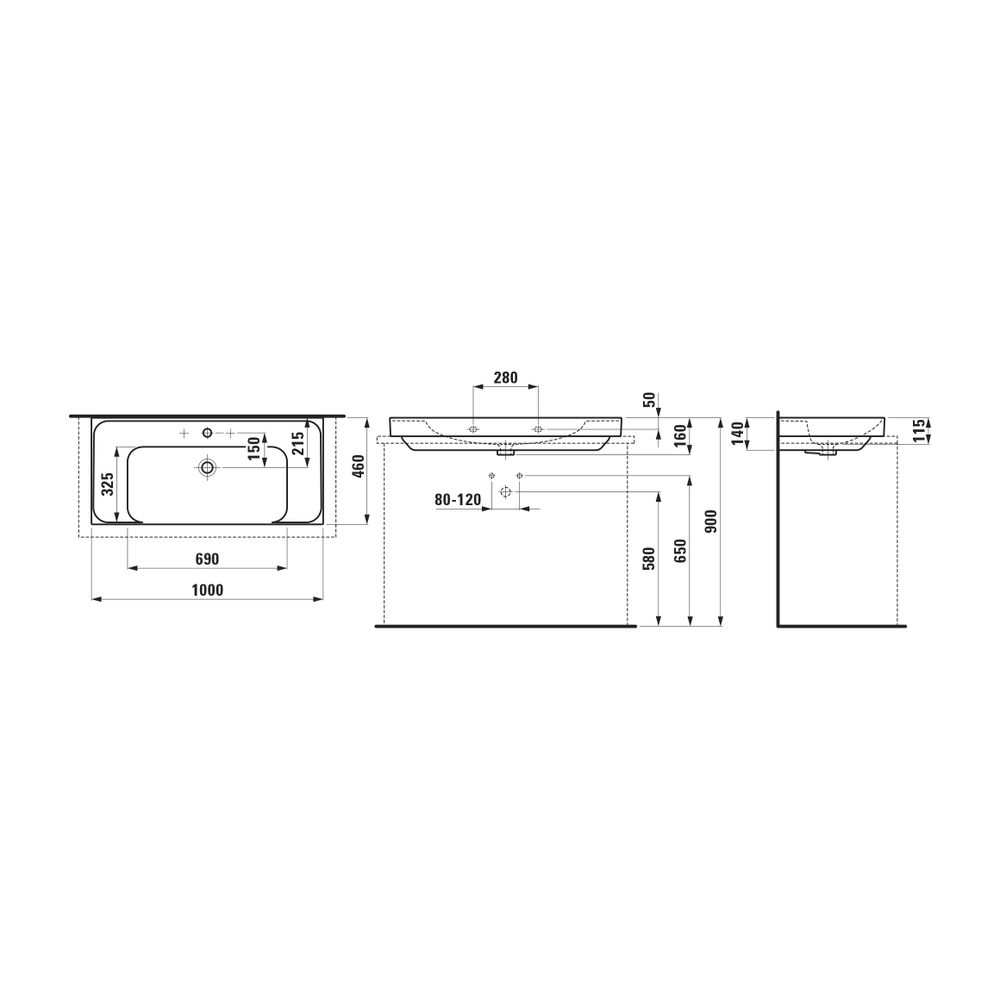 Laufen Aufsatzwaschtisch MEDA 460x1000x160mm, Weiß, Ablage links/rechts, 1 Hahnl... LAUFEN-H8161190001111 7612738066703 (Abb. 2)
