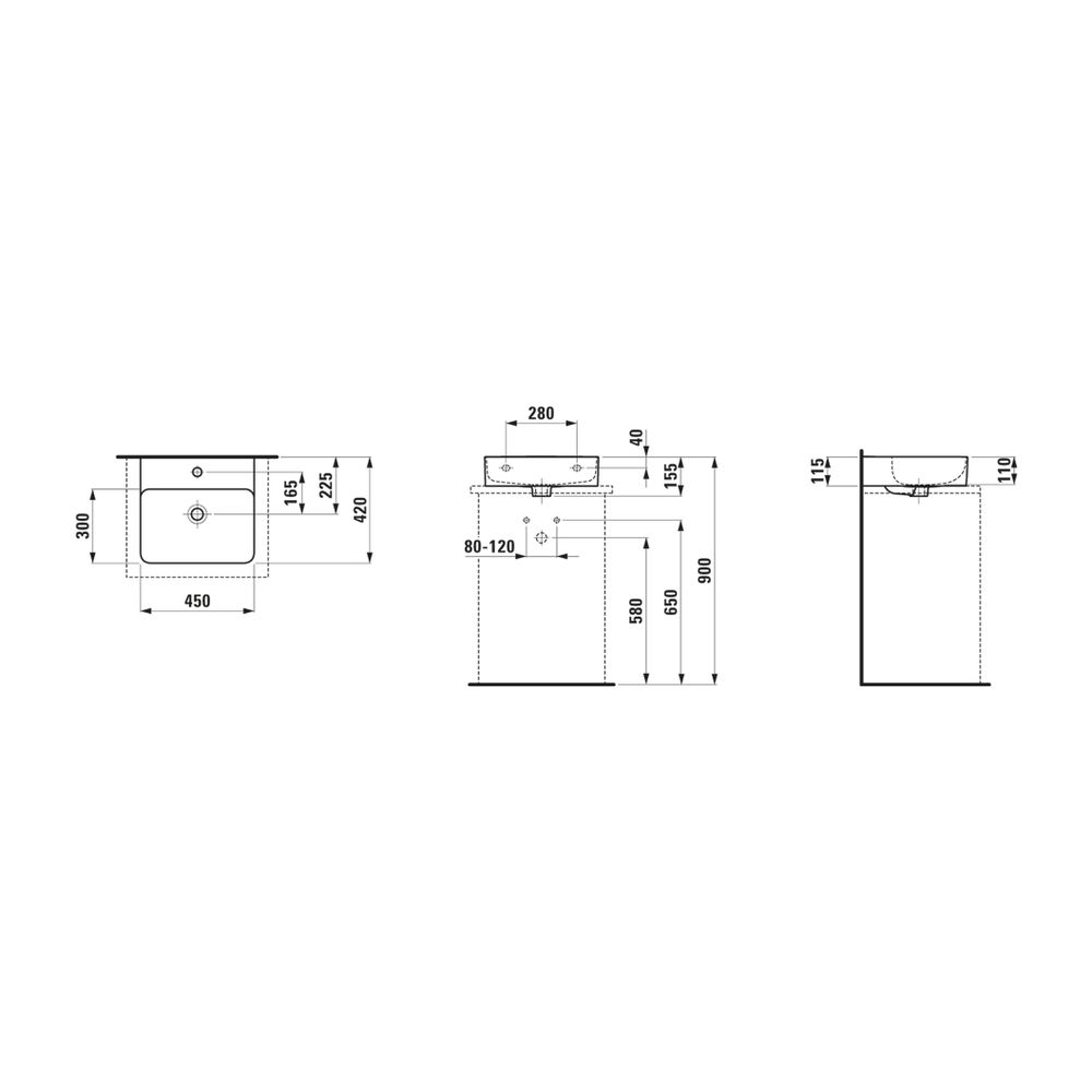 Laufen Aufsatzhandwaschbecken VAL 420x450x155mm, Active Weiß LCC, ohne Hahnloch,... LAUFEN-H816280A001091 7612738087890 (Abb. 2)