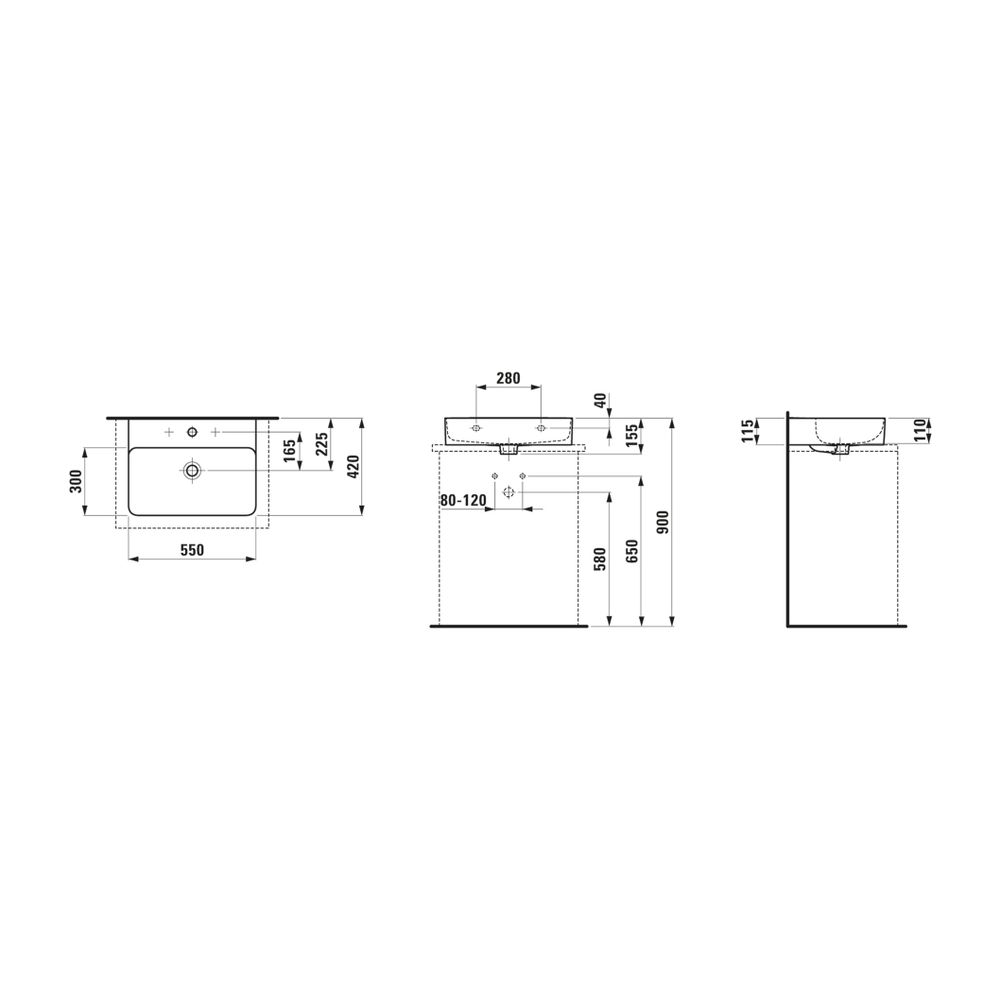 Laufen Aufsatzwaschtisch VAL 420x550x155mm, Weiß, 1 Hahnloch, mit Überlauf... LAUFEN-H8162820001041 7612738341947 (Abb. 2)