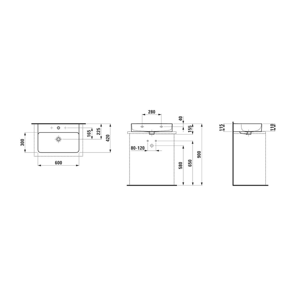 Laufen Aufsatzwaschtisch VAL 420x600x155mm, Weiß, 1 Hahnloch, mit Überlauf... LAUFEN-H8162830001041 7612738342081 (Abb. 2)