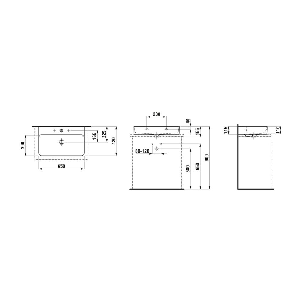 Laufen Aufsatzwaschtisch VAL 420x650x155mm, Mattgraphit, 1 Hahnloch, mit Überlau... LAUFEN-H8162847581041 7612738037284 (Abb. 2)