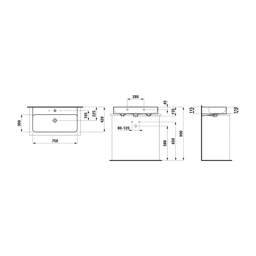 Laufen Aufsatzwaschtisch VAL 420x750x155mm, Mattgraphit, ohne Hahnloch/Überlauf... LAUFEN-H8162857581121 7612738037444 (Abb. 2)