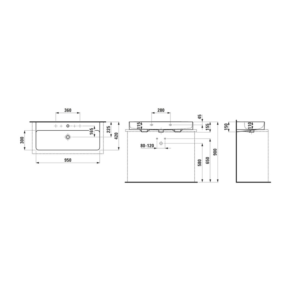 Laufen Aufsatzwaschtisch VAL 420x950x155mm, Mattgraphit, 1 Hahnloch, links/recht... LAUFEN-H8162877581071 7612738037505 (Abb. 2)