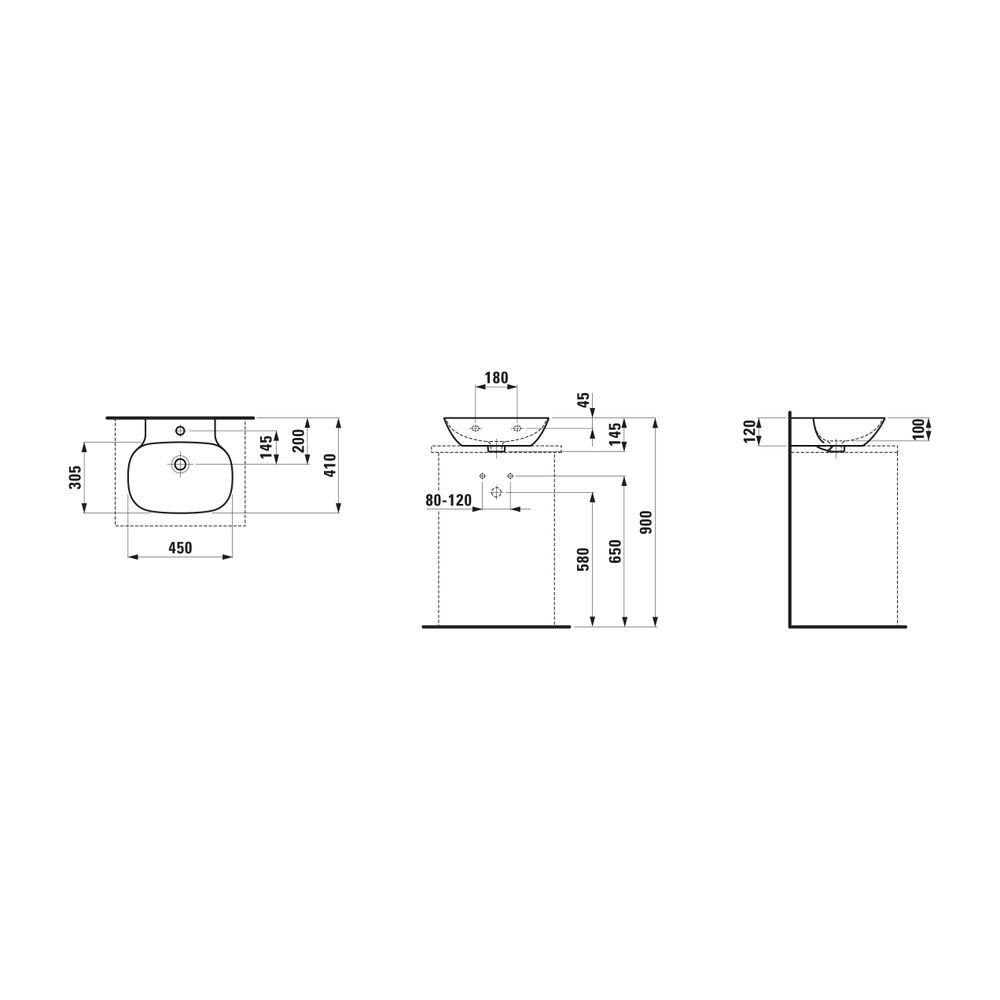 Laufen Aufsatzhandwaschbecken INO 450x410x145mm, Weiß, 1 Hahnloch, mit Überlauf... LAUFEN-H8163000001041 7612738343200 (Abb. 2)