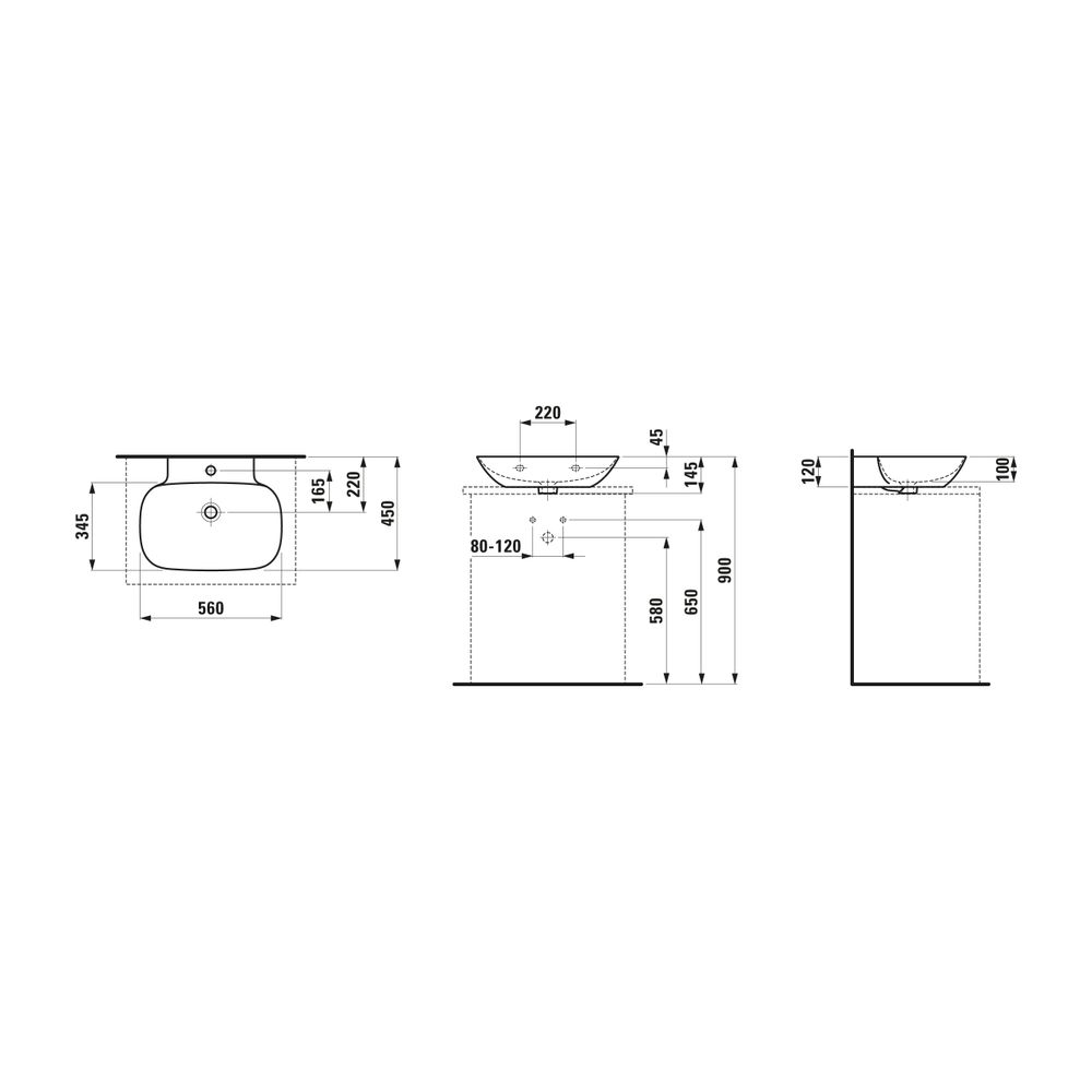 Laufen Aufsatzwaschtisch INO 450x560x145mm, Mattgraphit, ohne Hahnloch, mit Über... LAUFEN-H8163027581091 7612738037741 (Abb. 1)