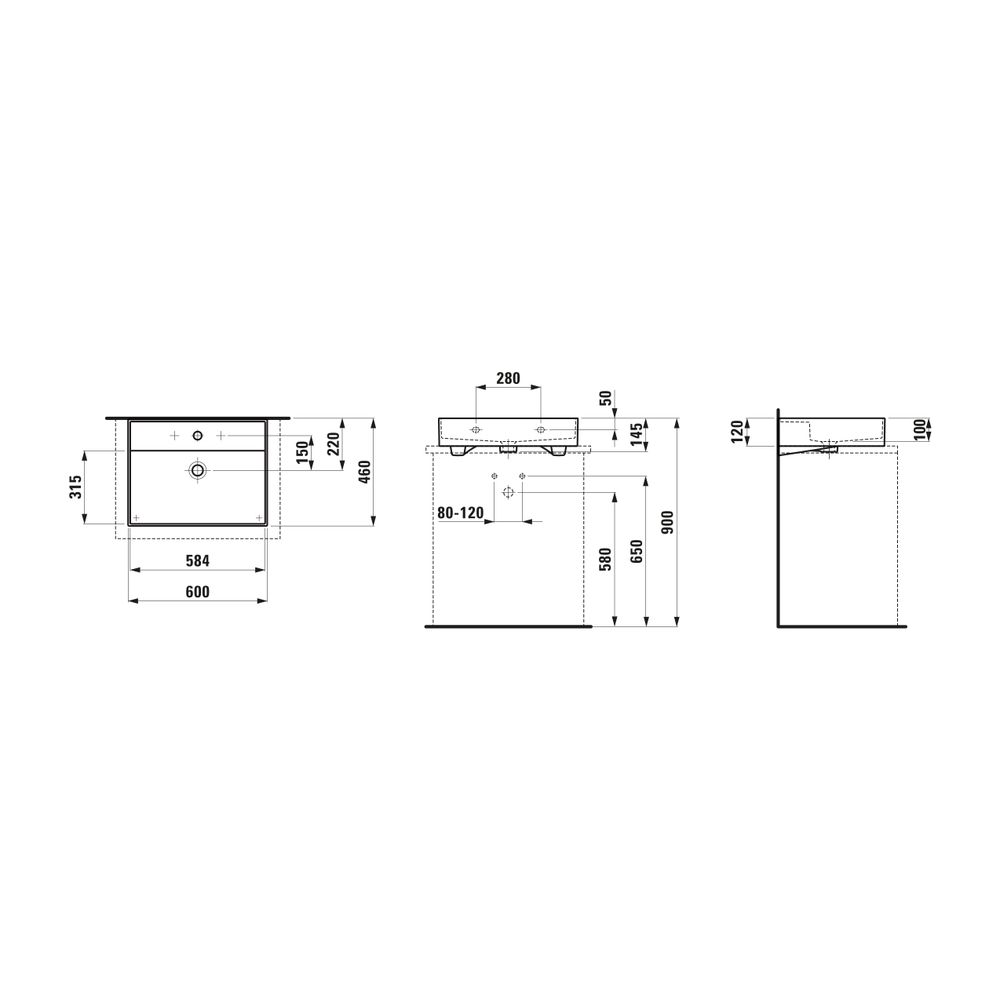 Laufen Aufsatzwaschtisch Kartell 460x600x145mm, Mattschwarz, 1 Hahnloch, mit Übe... LAUFEN-H8163337161041 7612738965198 (Abb. 2)