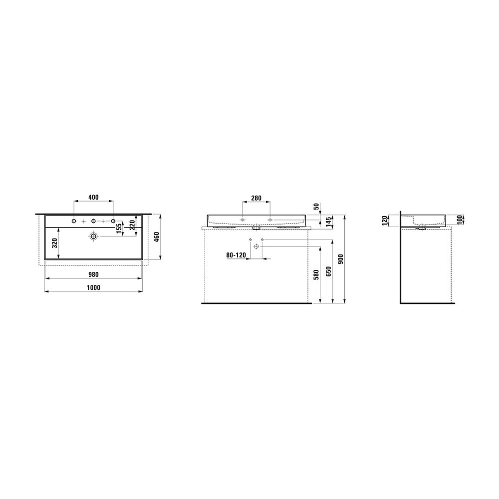 Laufen Aufsatzwaschtisch Kartell 460x1000x145mm, Mattschwarz, ohne Hahnloch, mit... LAUFEN-H8163377161091 7612738011406 (Abb. 2)