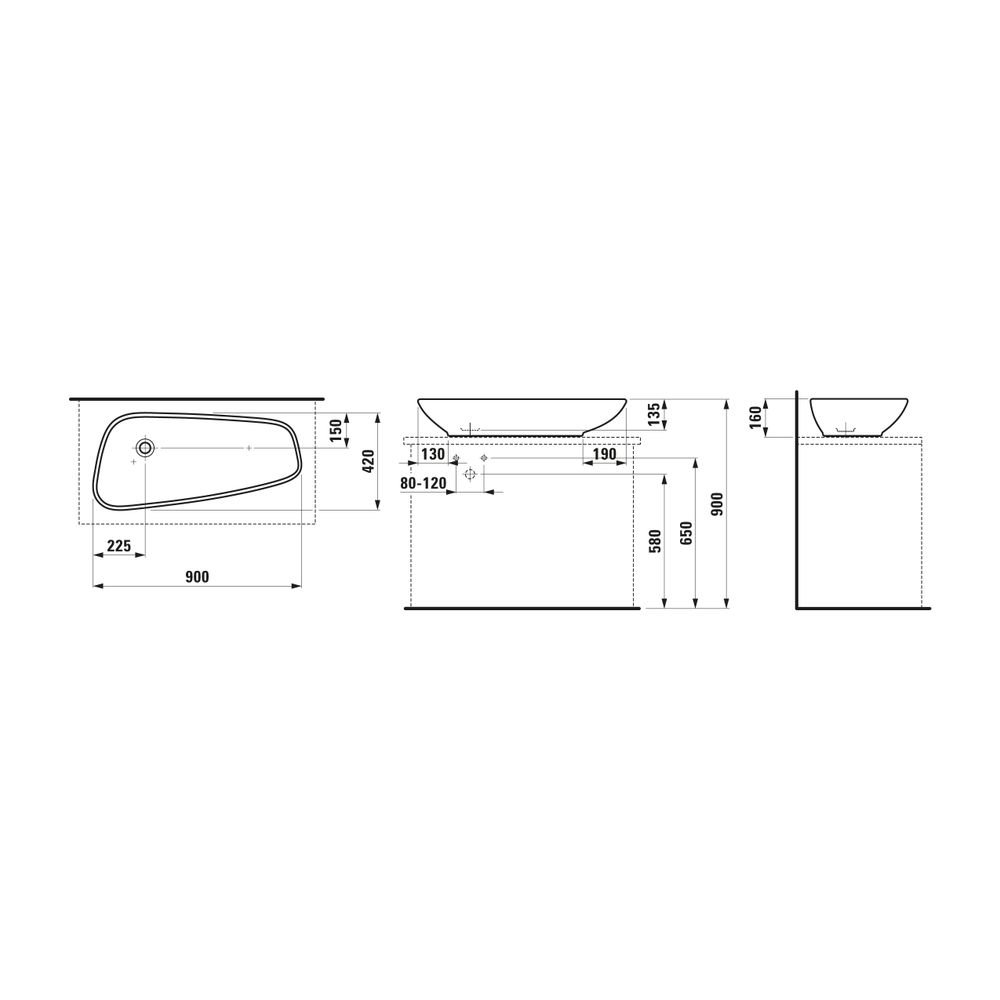 Laufen Waschtisch-Schale Palmoba 420x900x160mm, Weiß, ohne Hahnloch/Überlauf... LAUFEN-H8168010001121 4014804456396 (Abb. 2)