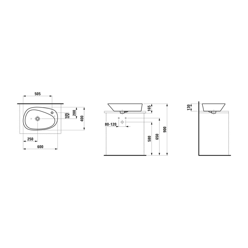 Laufen Waschtisch-Schale Palmoba 400x600x130mm, Weiß LCC, ohne Hahnloch/Überlauf... LAUFEN-H8168034001121 4014804841352 (Abb. 2)