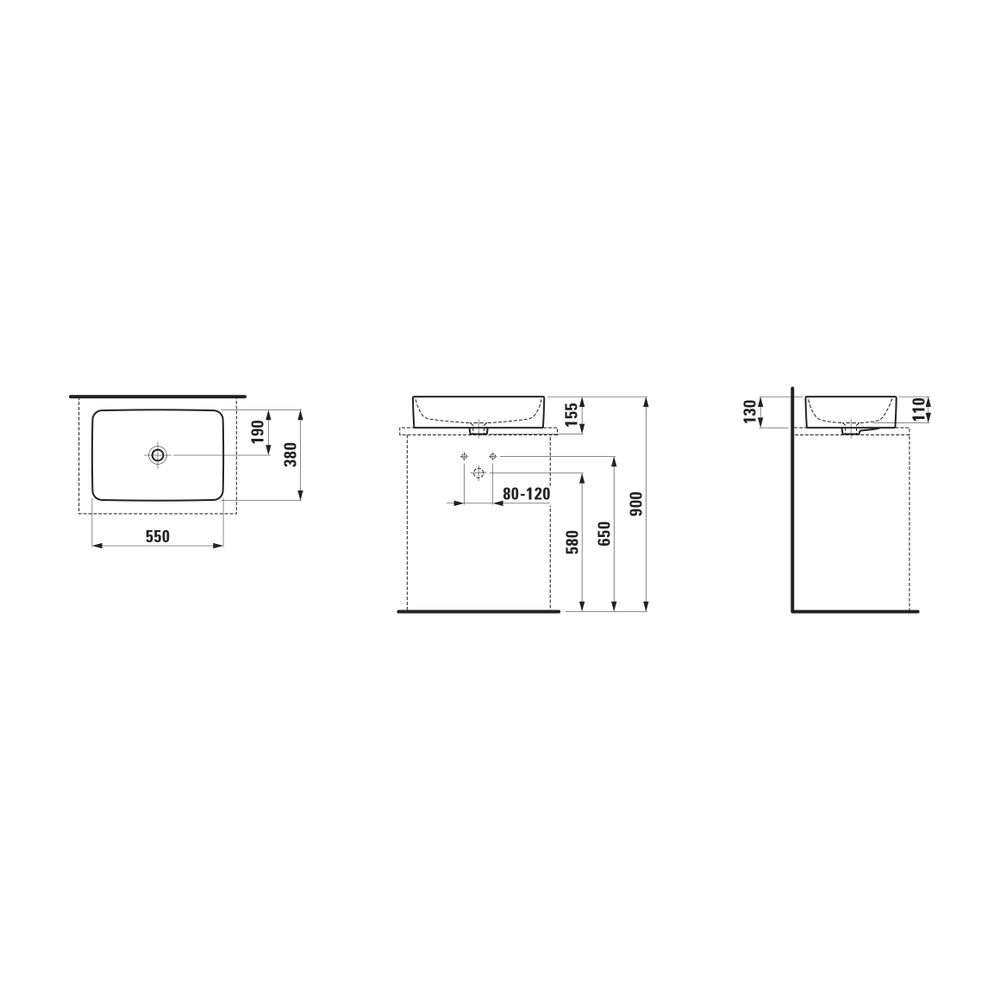 Laufen Waschtisch-Schale Savoy 380x550x155mm, Weiß, rechteckig, ohne Hahnloch/Üb... LAUFEN-H8169440001121 7612738099565 (Abb. 2)
