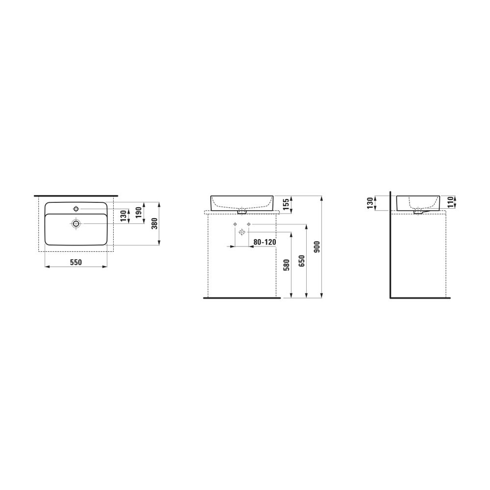 Laufen Waschtisch-Schale Savoy 380x550x155mm, Mattweiß, rechteckig mit Hahnlochb... LAUFEN-H8169457571041 7612738131340 (Abb. 2)