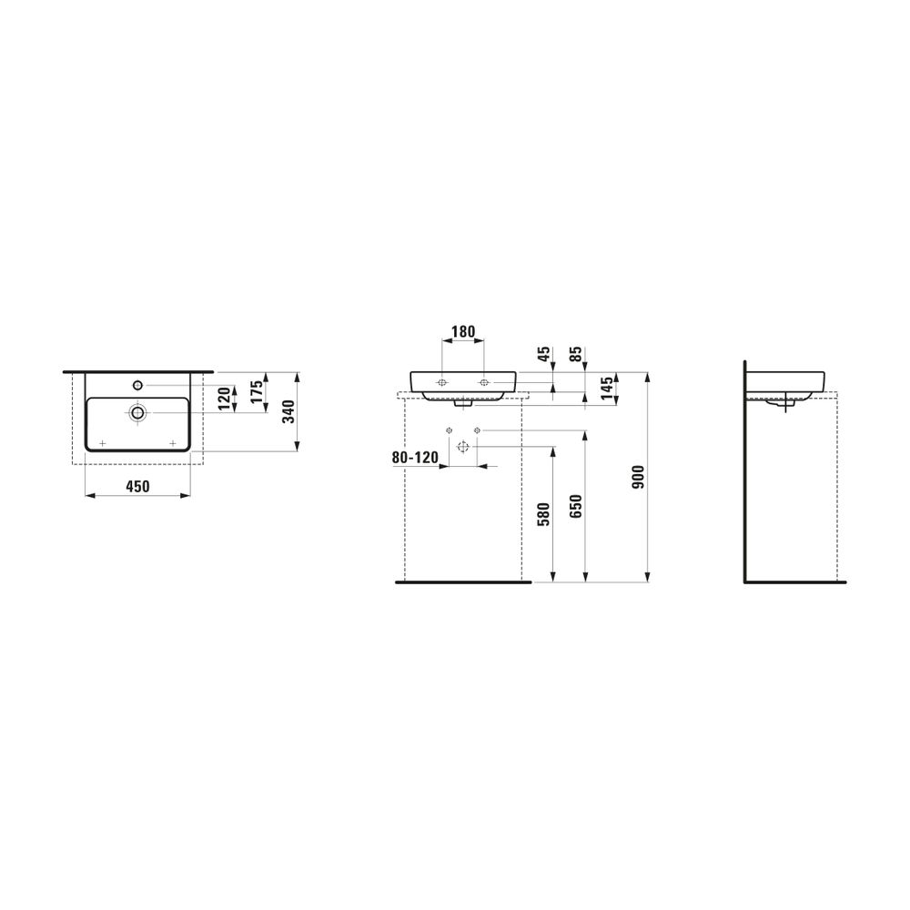 Laufen Aufsatzhandwaschbecken Laufen Pro S 340x450x145mm, Active Weiß LCC, ohne ... LAUFEN-H816961A001421 7612738090296 (Abb. 2)